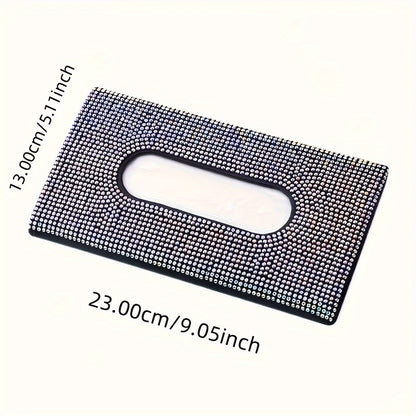 1pc Car Diamond Tissue Box, Car Sunshade Tissue Box, Flash Rhinestone Tissue Bag, Artificial Crystal Tissue Box.