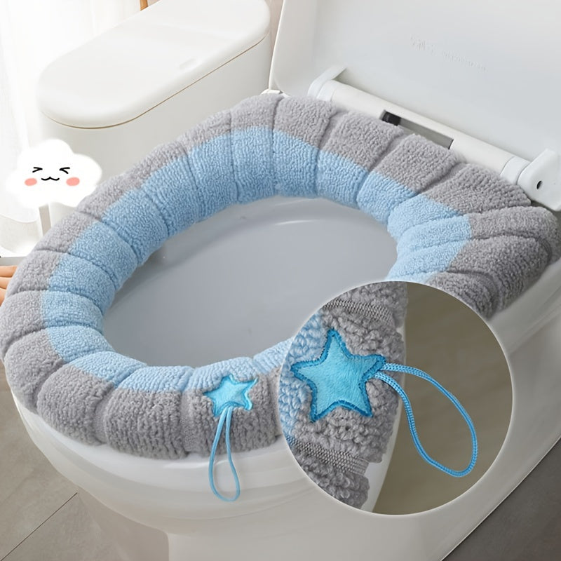 4pcs Soft & Cozy Stretchable Toilet Seat Covers - Plush Gray, Light Blue, Pink & Beige Washable Polyester Pads for All Oval Toilet Seats, Comfortable and Hygienic Bathroom Upgrade