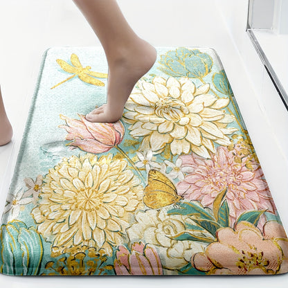 3-Piece Soft & Lightweight Floral Bathroom Rug Set: U-Shaped Toilet Seat Cover, Bath Mat, and Rug - Machine Washable for Bathroom Decor