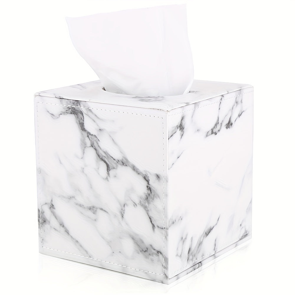 1pc Marble Tissue Box Storage 1pc, Tissue Box, Marble Pattern PU Leather Tissue Box, Home Daily Use Desktop Tissue Storage Box, Suitable For Bedroom, Living Room And Car, Home Decoration, Bathroom Gadgets, Christmas Decorations