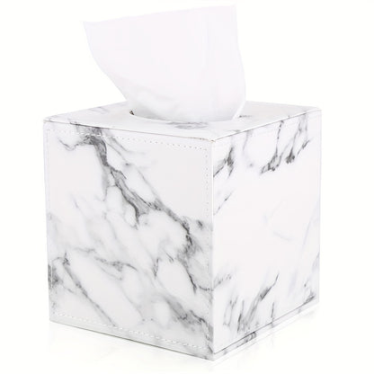 1pc Marble Tissue Box Storage 1pc, Tissue Box, Marble Pattern PU Leather Tissue Box, Home Daily Use Desktop Tissue Storage Box, Suitable For Bedroom, Living Room And Car, Home Decoration, Bathroom Gadgets, Christmas Decorations