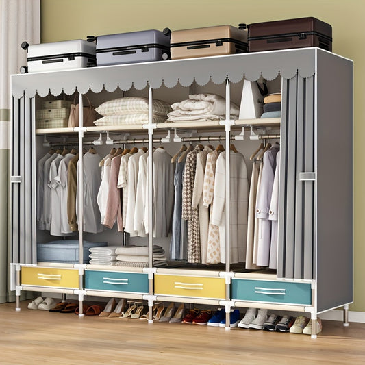 Simple Wardrobe with Drawers, Durable and Durable, Thickened, All-Steel Frame, Cloth Wardrobe, Storage for Rental Houses