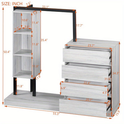 Modern White Wardrobe with 4 Drawers & 3 Shelves – Space-Saving Organizer for Clothes, Shoes & Accessories, MDF+Metal Construction, Easy Assembly, Elegant Design for Any Room, Shoe Organizer | Elegant Storage Solution | Mdf Metal Wardrobe