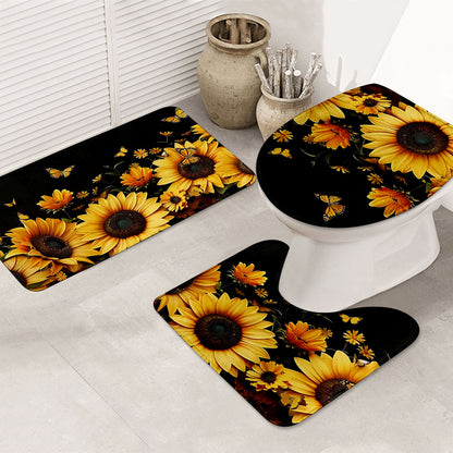 3pcs Sunflower & Butterfly Bathroom Rug Set - Thick, Non-Slip, Soft & Easy to Clean - Includes Bath Mat, Contour Pad & Toilet Lid Cover