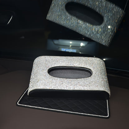2pcs-Glittering Car Tissue Box Home Use Tissue Box Artificial Diamond Inlay Interior Supplies, Car Dashboard Anti-slip Mat. Kitchen, Office, Bathroom, Desktop, Bedroom Vanity Special Tissue Box