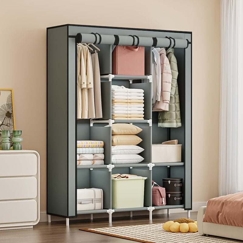 1pc Space-Saving Reinforced Metal Frame Closet Organizer - Easy Assembly, Multi-Compartment Storage for Bedroom & Travel Essentials, Black\u002FGray Options, Modern Compact Wardrobe Solution