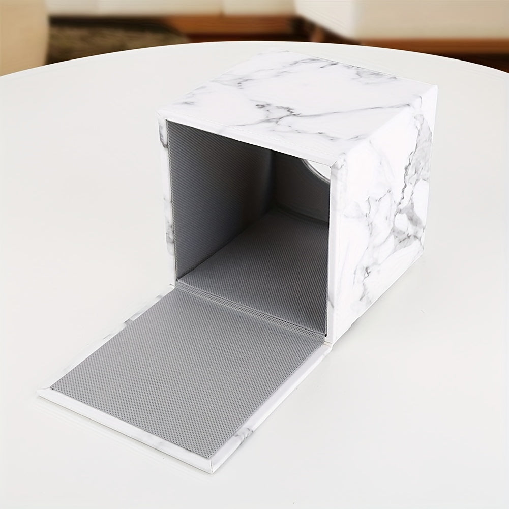 1pc Marble Tissue Box Storage 1pc, Tissue Box, Marble Pattern PU Leather Tissue Box, Home Daily Use Desktop Tissue Storage Box, Suitable For Bedroom, Living Room And Car, Home Decoration, Bathroom Gadgets, Christmas Decorations