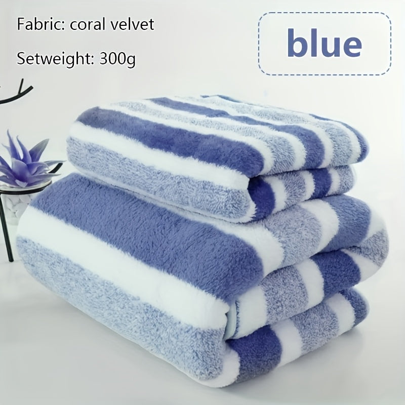 2pcs Striped Luxury Bath Towel Set, Super Soft, Quick Dry, Unscented, Super Absorbent, Gentle on Skin, Fashionable Multi-color Design, for Home and Spa Use, Relaxed-textured-hair, Normal Hair