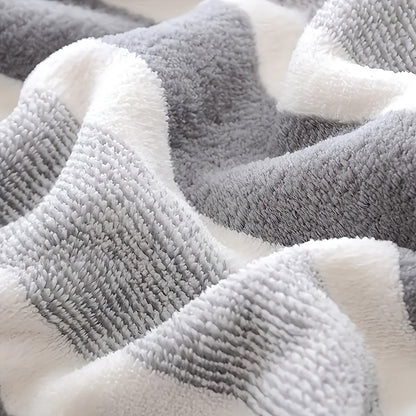 2pcs\u002Fset Ultra-Soft Striped Towel Set | 1 Bath Towel & 1 Hair Towel | Highly Absorbent Polyester | Autumn & Winter Comfort | Home Essentials