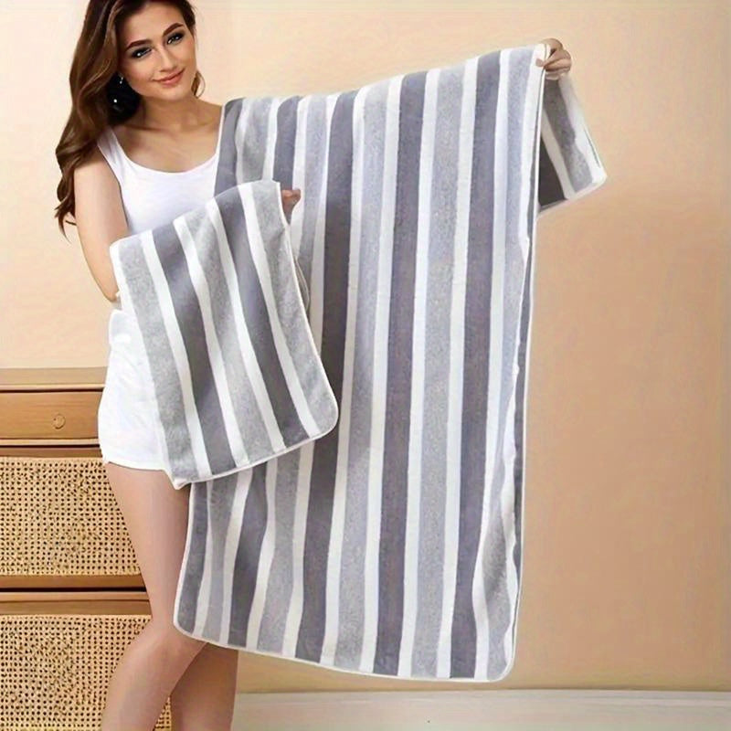 2pcs Luxurious SoftTouch Striped Bath Towel Set - Ultra-Absorbent, Quick-Dry & Gentle on Skin for Ultimate Comfort - Ideal for Home Decor, Beauty Salons & Spa Experience