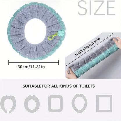 4pcs Soft & Cozy Stretchable Toilet Seat Covers - Plush Gray, Light Blue, Pink & Beige Washable Polyester Pads for All Oval Toilet Seats, Comfortable and Hygienic Bathroom Upgrade