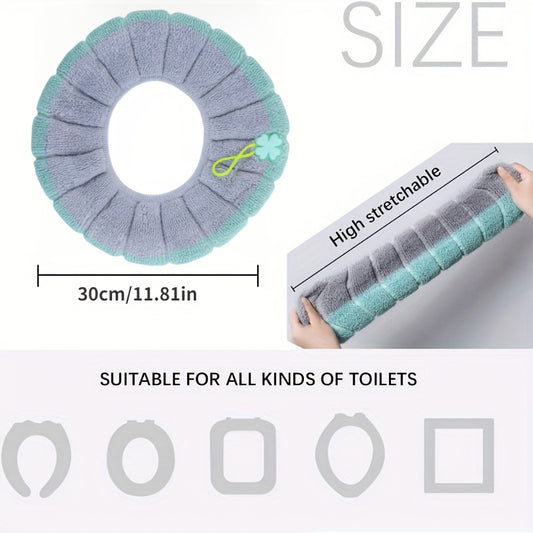 4pcs Soft & Cozy Stretchable Toilet Seat Covers - Plush Gray, Light Blue, Pink & Beige Washable Polyester Pads for All Oval Toilet Seats, Comfortable and Hygienic Bathroom Upgrade