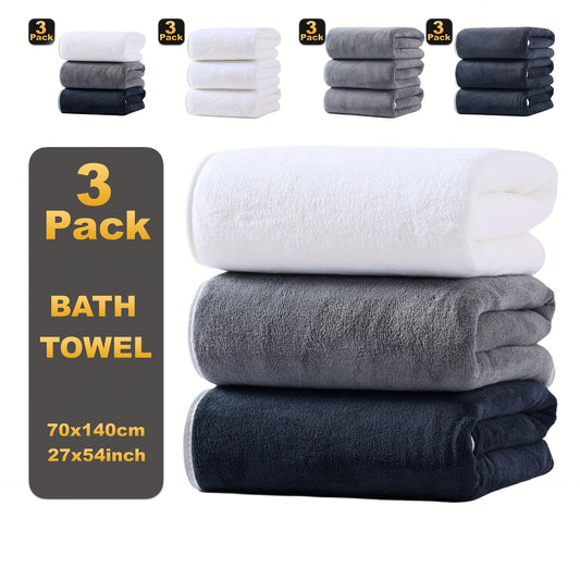 3pcs Warp knitted coral velvet Bath Towels Set, Soft Absorbent Towels, Suitable for Sensitive Skin Daily Use, 3 Bath Towels, Soft Skin-friendly Towel for Bathroom Gym Hotel Spa