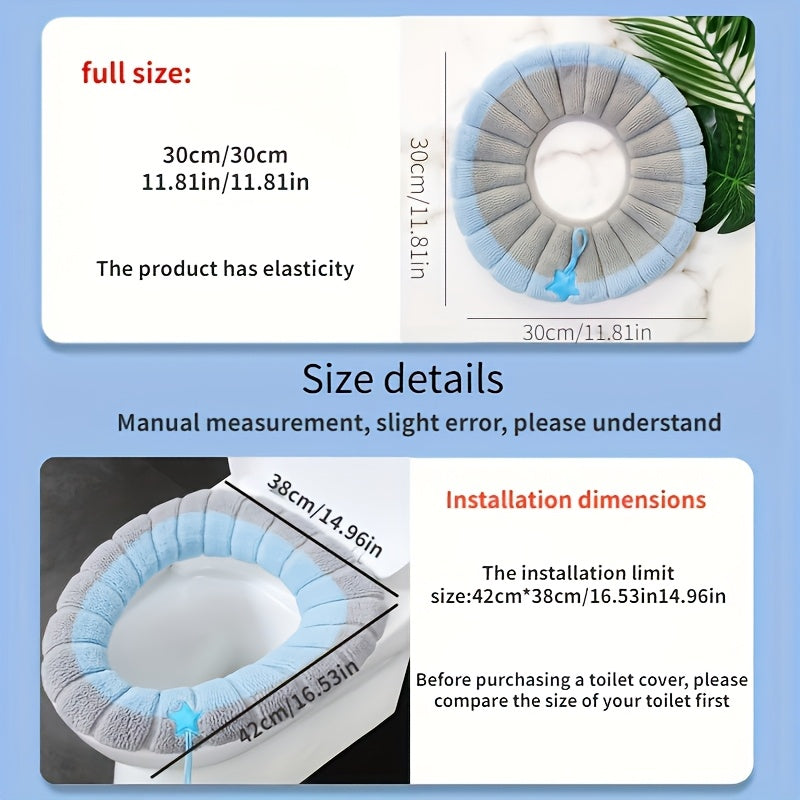 4-Pack Cozy Knitted Toilet Seat Covers, Thickened Washable Polyester Fiber, Non-Slip Bathroom Seat Protector with Drawstring