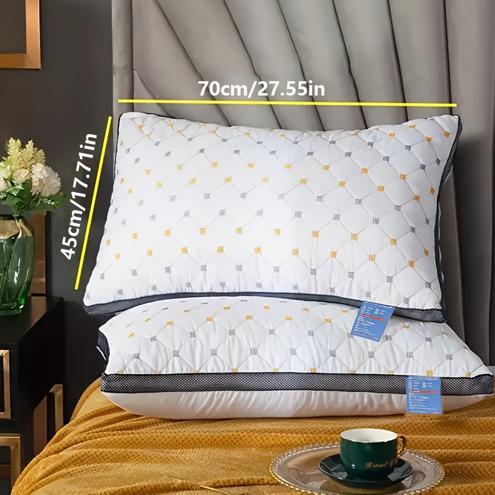 Neck Support Pillows for Sleepers 2pcs Luxury Hotel Bed Pillows, Soft Polyester Embroidered Pillows, High Resiliency, Breathable Sleep Support Pads, with Neck Support, for Side and Back Sleepers, Dry Clean Only, Uncharged