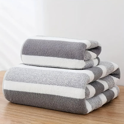 2pcs Luxurious SoftTouch Striped Bath Towel Set - Ultra-Absorbent, Quick-Dry & Gentle on Skin for Ultimate Comfort - Ideal for Home Decor, Beauty Salons & Spa Experience