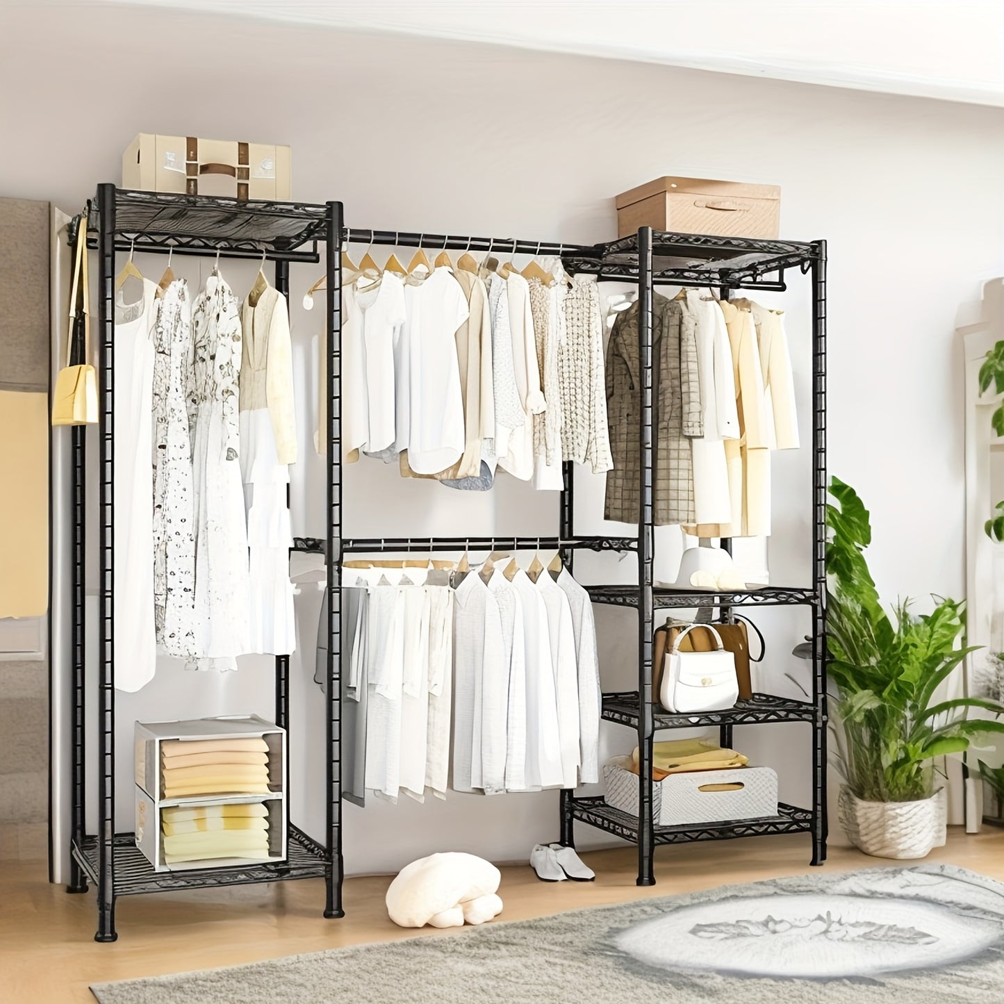 Heavy-Duty Closet Garment Rack, 6-Tier Adjustable Metal Freestanding Wardrobe With Expandable Clothing Storage, 4 Hanging Rods, And Easy Assembly For Bedroom, Laundry Room, Walk-In Closet, Or Retail Display