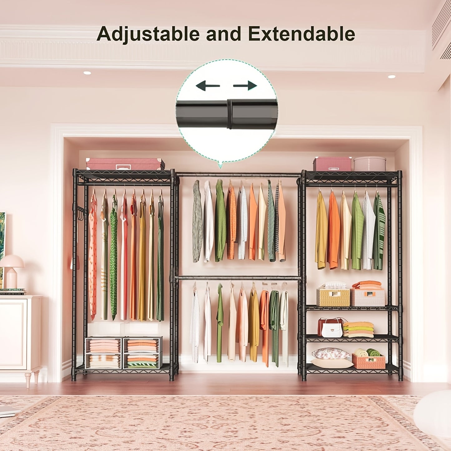 Heavy-Duty Closet Garment Rack, 6-Tier Adjustable Metal Freestanding Wardrobe With Expandable Clothing Storage, 4 Hanging Rods, And Easy Assembly For Bedroom, Laundry Room, Walk-In Closet, Or Retail Display