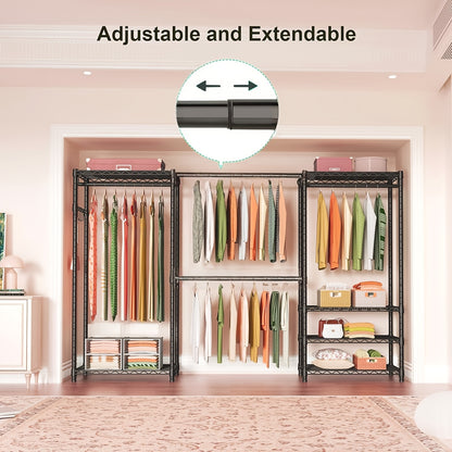 Heavy-Duty Closet Garment Rack, 6-Tier Adjustable Metal Freestanding Wardrobe With Expandable Clothing Storage, 4 Hanging Rods, And Easy Assembly For Bedroom, Laundry Room, Walk-In Closet, Or Retail Display