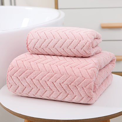 2pcs Bathroom Towel Set, Coral Fleece Plush Bath Towel Set, Quick-Drying, Absorbent, Soft, Household Bath Towel, Suitable for Home, Outing, SPA Use, Bathroom Accessories