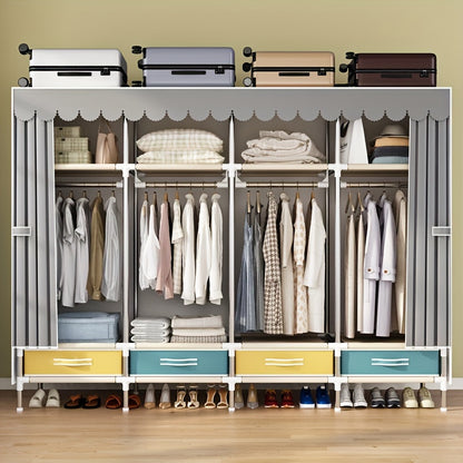 Simple Wardrobe with Drawers, Durable and Durable, Thickened, All-Steel Frame, Cloth Wardrobe, Storage for Rental Houses