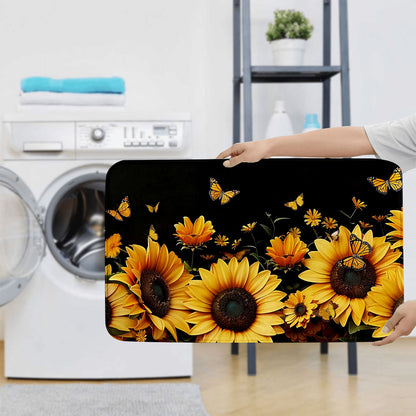 3pcs Sunflower & Butterfly Bathroom Rug Set - Thick, Non-Slip, Soft & Easy to Clean - Includes Bath Mat, Contour Pad & Toilet Lid Cover