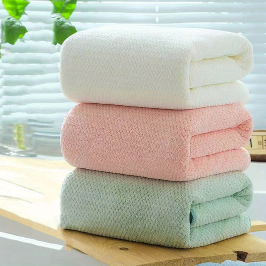 3pcs Super Soft Coral Fleece Pineapple Grid Bath Towel - Absorbent, Large Size - Ideal for Beach, Home, and Bathroom Use