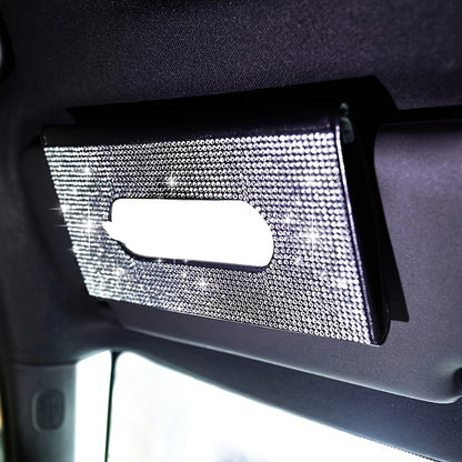 1pc Car Diamond Tissue Box, Car Sunshade Tissue Box, Flash Rhinestone Tissue Bag, Artificial Crystal Tissue Box.