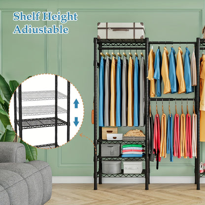 Heavy-Duty Closet Garment Rack, 6-Tier Adjustable Metal Freestanding Wardrobe With Expandable Clothing Storage, 4 Hanging Rods, And Easy Assembly For Bedroom, Laundry Room, Walk-In Closet, Or Retail Display