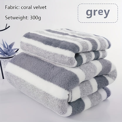 2pcs Striped Luxury Bath Towel Set, Super Soft, Quick Dry, Unscented, Super Absorbent, Gentle on Skin, Fashionable Multi-color Design, for Home and Spa Use, Relaxed-textured-hair, Normal Hair