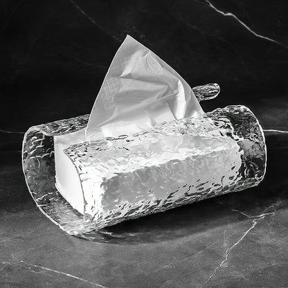 1pc elegant oval corrugated texture tissue box cover, sparkling tissue box, suitable for bathroom, dressing table tissue dispenser, high-end living room desktop decoration, simple and luxurious coffee table tissue storage