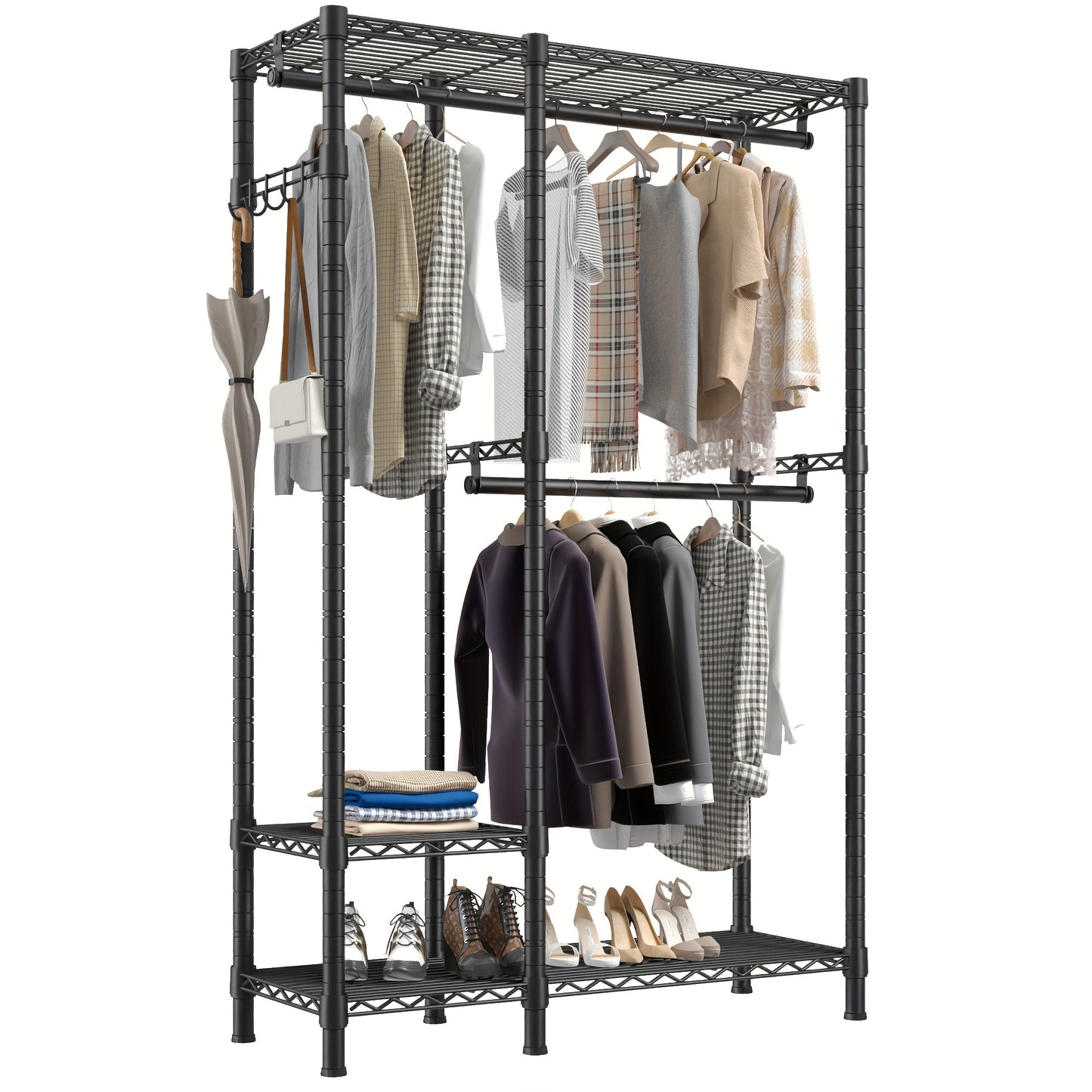 Heavy Duty Closet Clothes Rack Heavy Duty 500LBS Portable Closet Clothes Rack - Freestanding Wadrobe Closet Wire Garment Rack, Black