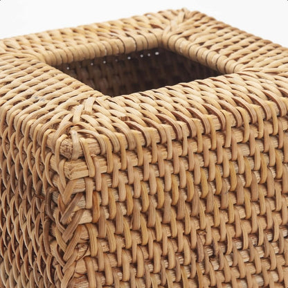 Natural Woven Rattan Tissue Box Cover - Stylish Square Napkin Holder with Lid, 5.5x5.5x5.9 Inch, Perfect for Kitchen & Dining Decor