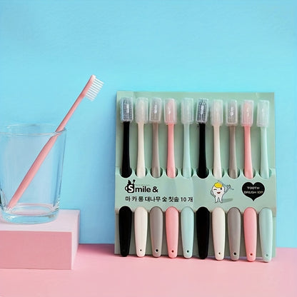 Set of 10 Ultra-Soft Fine Bristle Toothbrushes for Adults, Suitable for Home Use.