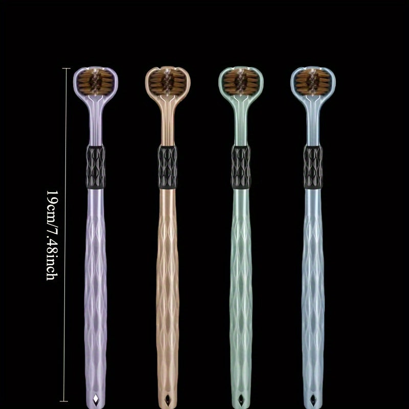 Ergonomic Manual Toothbrush Set with 3 Heads, Golden Vesuvius Bristles, Soft Grip Handle - Nylon Bristle, Adult Dental Care, 4-Piece