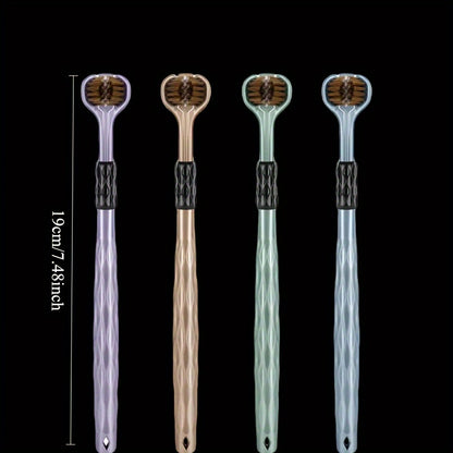 Ergonomic Manual Toothbrush Set with 3 Heads, Golden Vesuvius Bristles, Soft Grip Handle - Nylon Bristle, Adult Dental Care, 4-Piece
