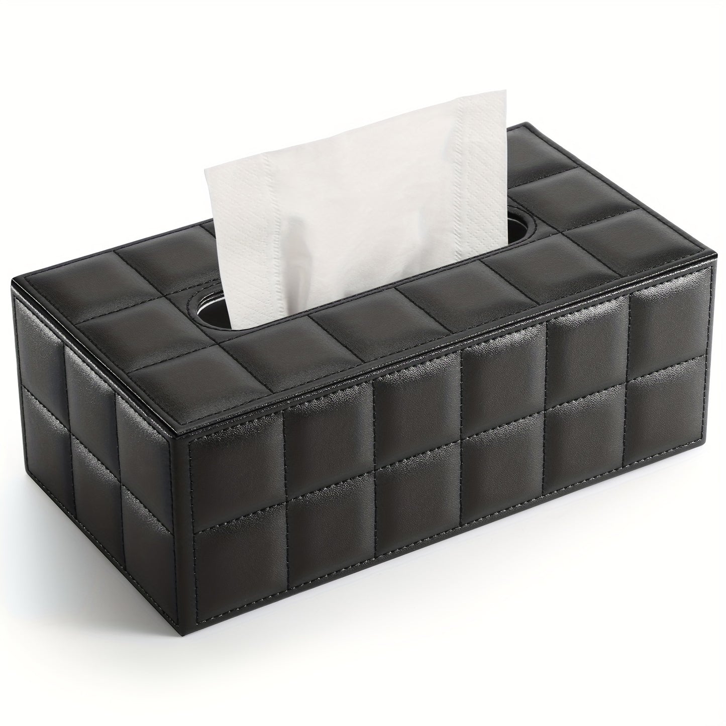 1pc, Tissue Box, Black Grid Rectangular Large Size Tissue Box, Home Daily Use Desktop Tissue Storage Box, Suitable For Bedroom, Living Room And Car, Home Decoration, Kitchen Gadgets, Christmas Decorations