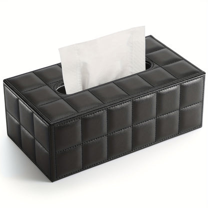 1pc, Tissue Box, Black Grid Rectangular Large Size Tissue Box, Home Daily Use Desktop Tissue Storage Box, Suitable For Bedroom, Living Room And Car, Home Decoration, Kitchen Gadgets, Christmas Decorations