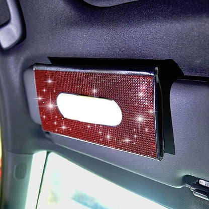 1pc Car Diamond Tissue Box, Car Sunshade Tissue Box, Flash Rhinestone Tissue Bag, Artificial Crystal Tissue Box.