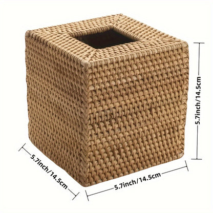Handcrafted Square Rattan Tissue Box - Japanese Style Wicker Organizer for Desktop, Perfect for Kitchen, Bathroom, Bedroom & Office Decor