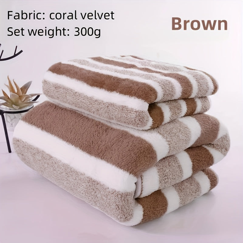 2pcs Striped Luxury Bath Towel Set, Super Soft, Quick Dry, Unscented, Super Absorbent, Gentle on Skin, Fashionable Multi-color Design, for Home and Spa Use, Relaxed-textured-hair, Normal Hair