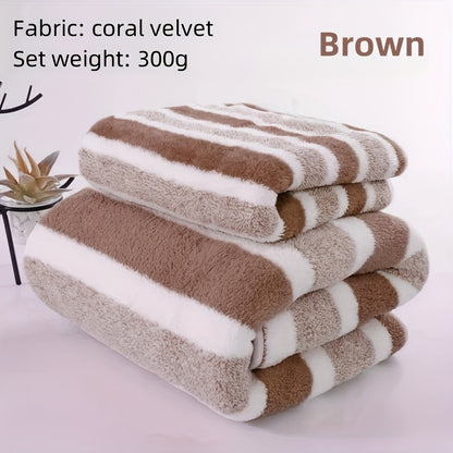 2pcs Striped Luxury Bath Towel Set, Super Soft, Quick Dry, Unscented, Super Absorbent, Gentle on Skin, Fashionable Multi-color Design, for Home and Spa Use, Relaxed-textured-hair, Normal Hair