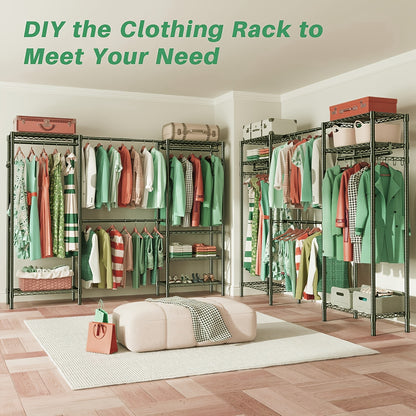 Heavy-Duty Closet Garment Rack, 6-Tier Adjustable Metal Freestanding Wardrobe With Expandable Clothing Storage, 4 Hanging Rods, And Easy Assembly For Bedroom, Laundry Room, Walk-In Closet, Or Retail Display