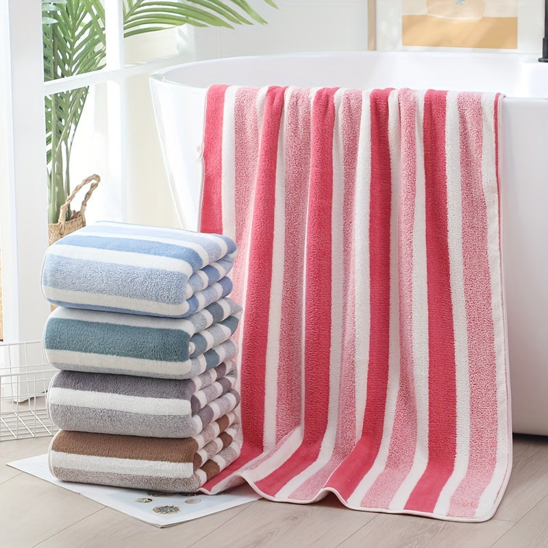 5pcs Striped Bath Towel Set, Absorbent & Quick-drying Showering Towel, Super Soft & Skin-friendly Bathing Towel, For Home Bathroom, Ideal Bathroom Supplies, Family Essentials