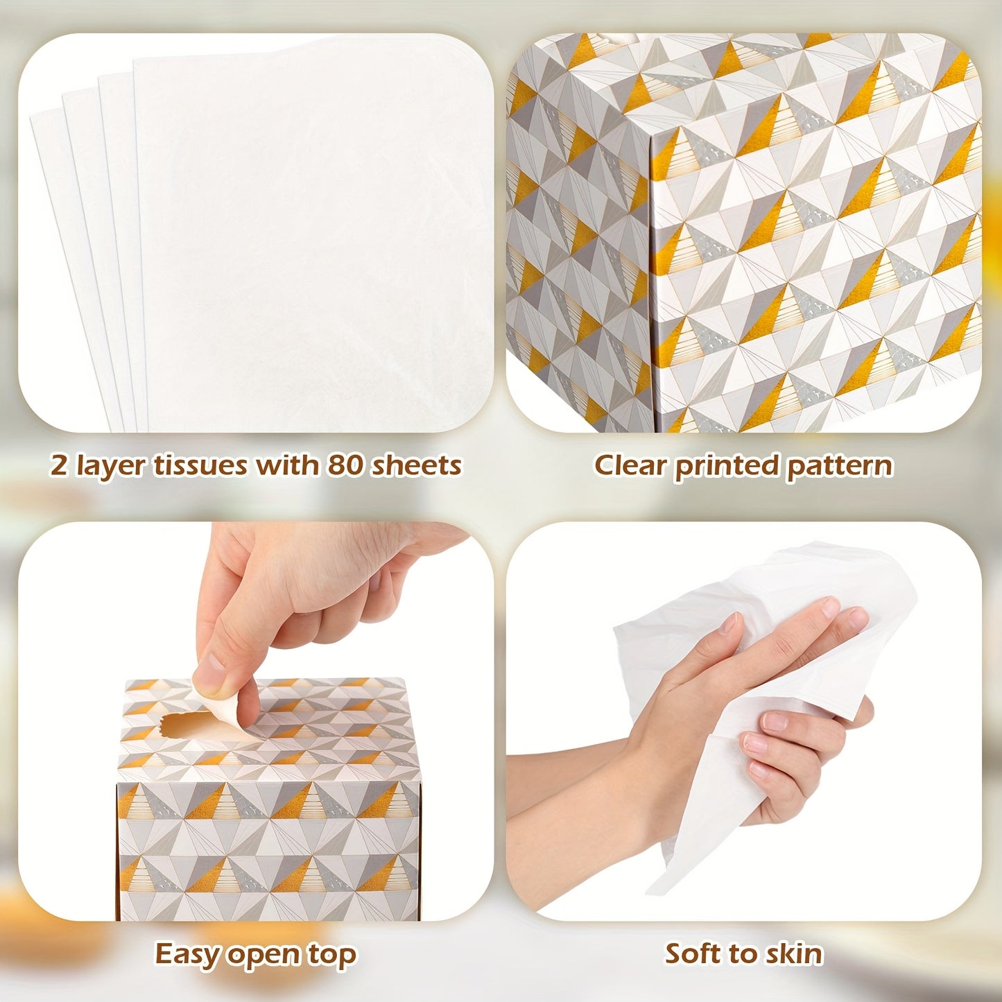 12pcs 960 Sheets Square Tissues Cube Box Travel Tissue Box Tissue Paper Box with 2 Ply 80 Counts Soft Facial Tissues Pocket Tissues Holder for Car Toilet Household School (Geometric Style)