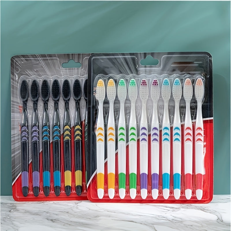 10pcs Bamboo Charcoal Double Ultra Soft Nano Toothbrushes, Adult Dental Personal Teeth Brush Support