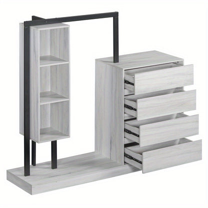 Modern White Wardrobe with 4 Drawers & 3 Shelves – Space-Saving Organizer for Clothes, Shoes & Accessories, MDF+Metal Construction, Easy Assembly, Elegant Design for Any Room, Shoe Organizer | Elegant Storage Solution | Mdf Metal Wardrobe