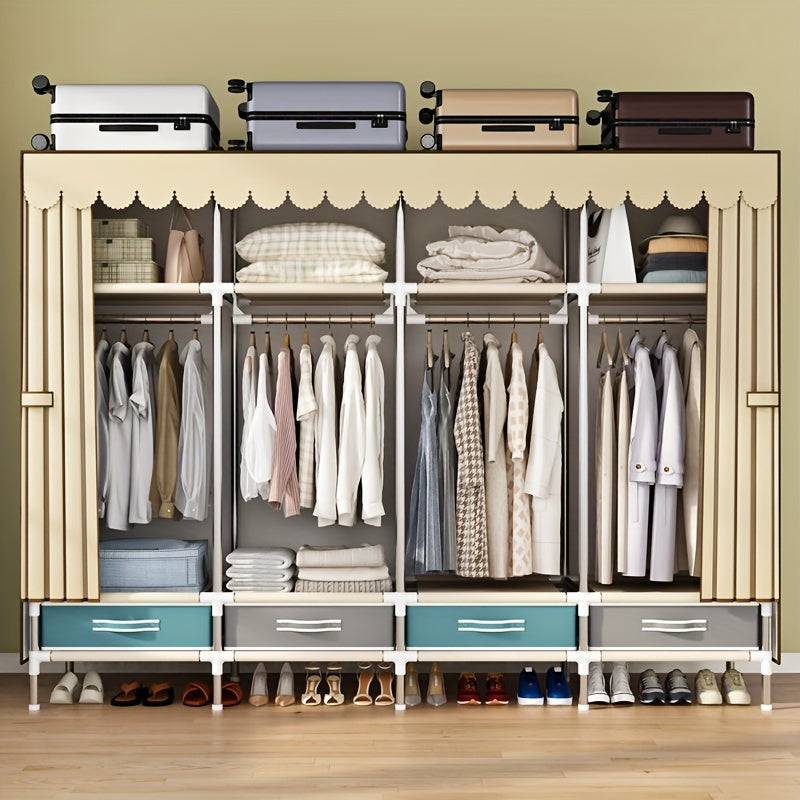 Simple Wardrobe with Drawers, Durable and Durable, Thickened, All-Steel Frame, Cloth Wardrobe, Storage for Rental Houses
