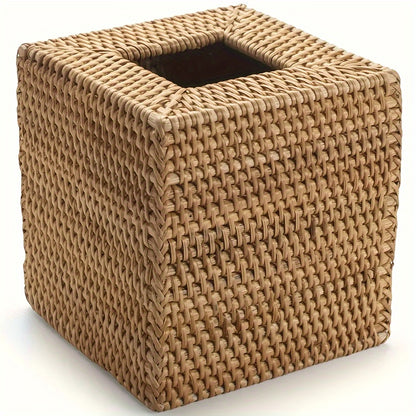 Handcrafted Square Rattan Tissue Box - Japanese Style Wicker Organizer for Desktop, Perfect for Kitchen, Bathroom, Bedroom & Office Decor