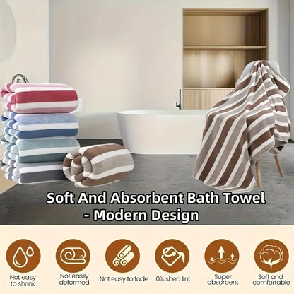 2pcs\u002Fset Ultra-Soft Striped Towel Set | 1 Bath Towel & 1 Hair Towel | Highly Absorbent Polyester | Autumn & Winter Comfort | Home Essentials